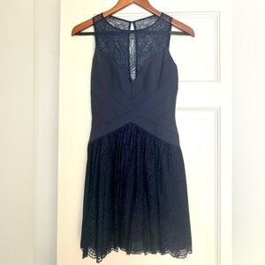 BCBG Navy Blue lace cocktail dress.